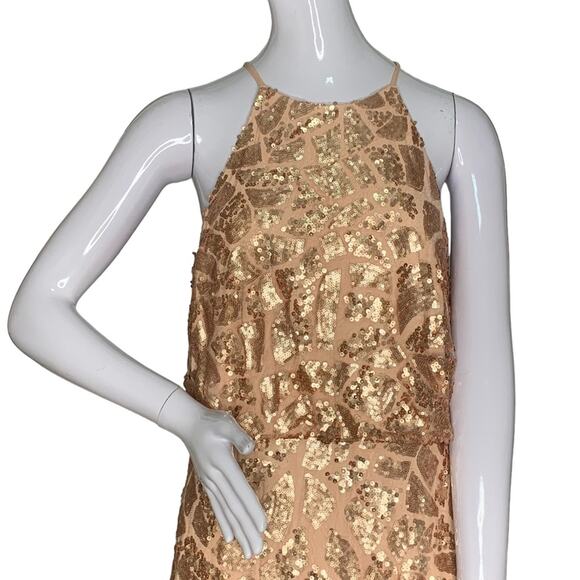 Donna Morgan Collection Ball Gown Size 12 Gold Sequins Patches Slit Back… - Picture 2 of 16